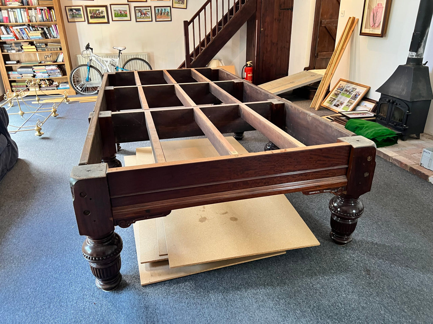 Antique Mahogany Turned Leg Full Size Snooker Table