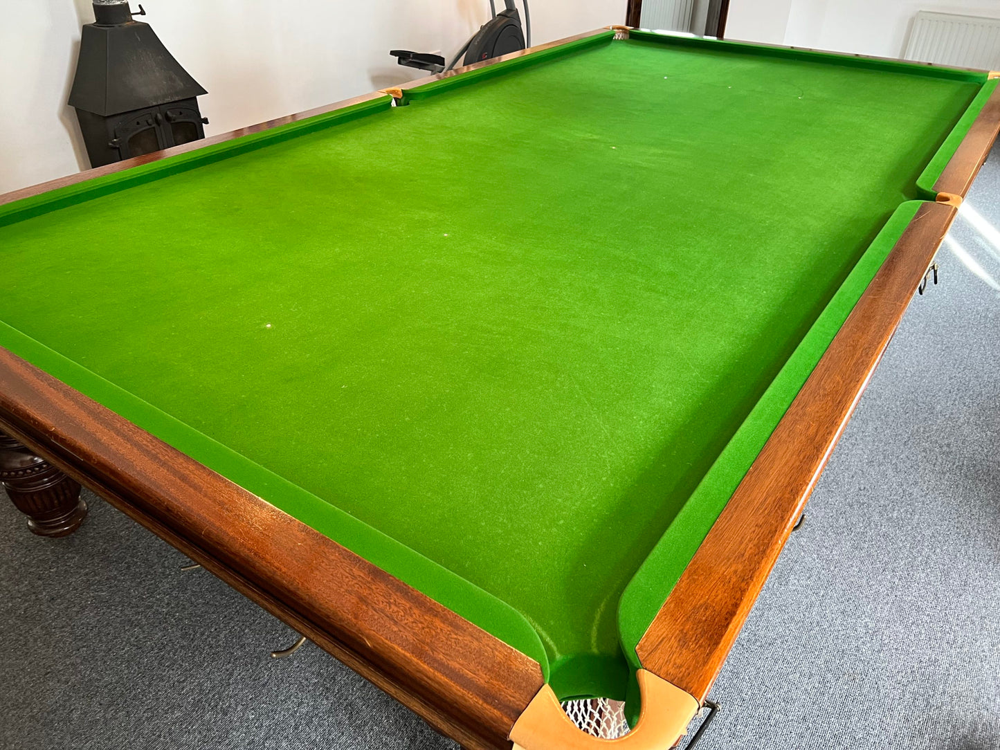 Antique Mahogany Turned Leg Full Size Snooker Table