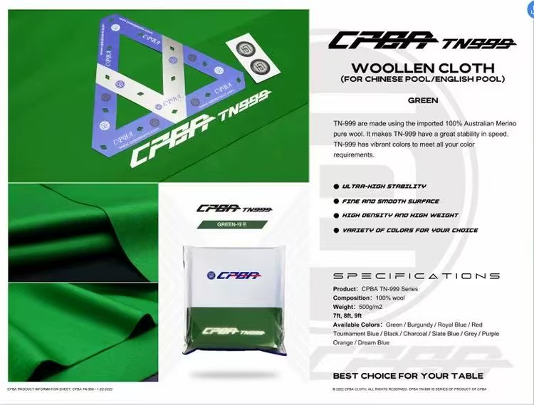 CPBA TN-999 – 7ft UK Pool Table Cloth Pack