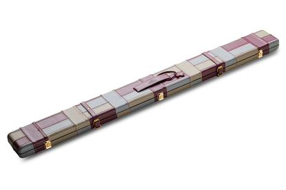 Burgundy & Grey Block - Genuine Leather Case for 3/4 Jointed Cue & Extension