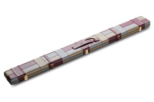 Burgundy & Grey Block - Genuine Leather Case for 3/4 Jointed Cue & Extension