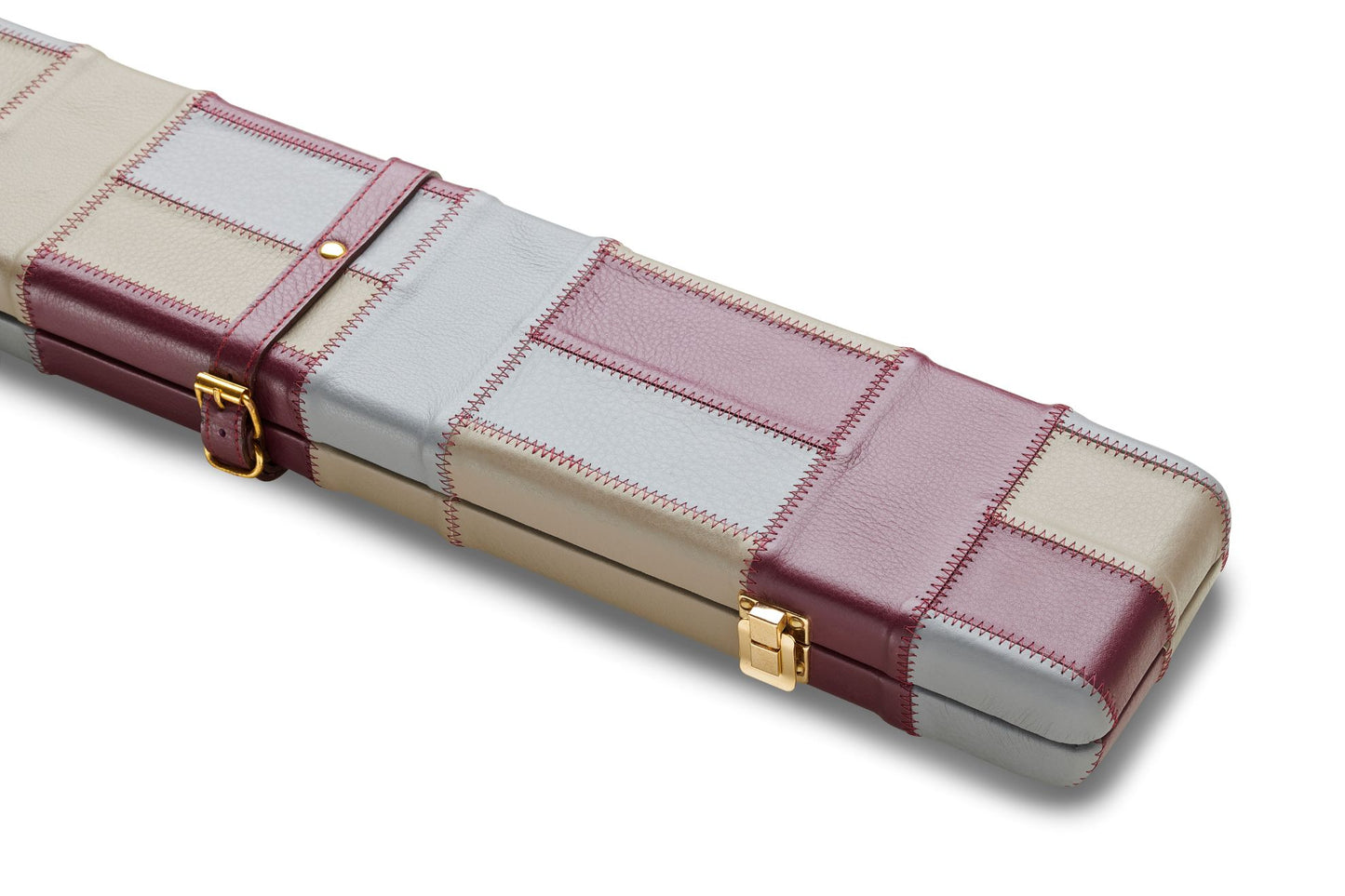 Burgundy & Grey Block - Genuine Leather Case for 3/4 Jointed Cue & Extension