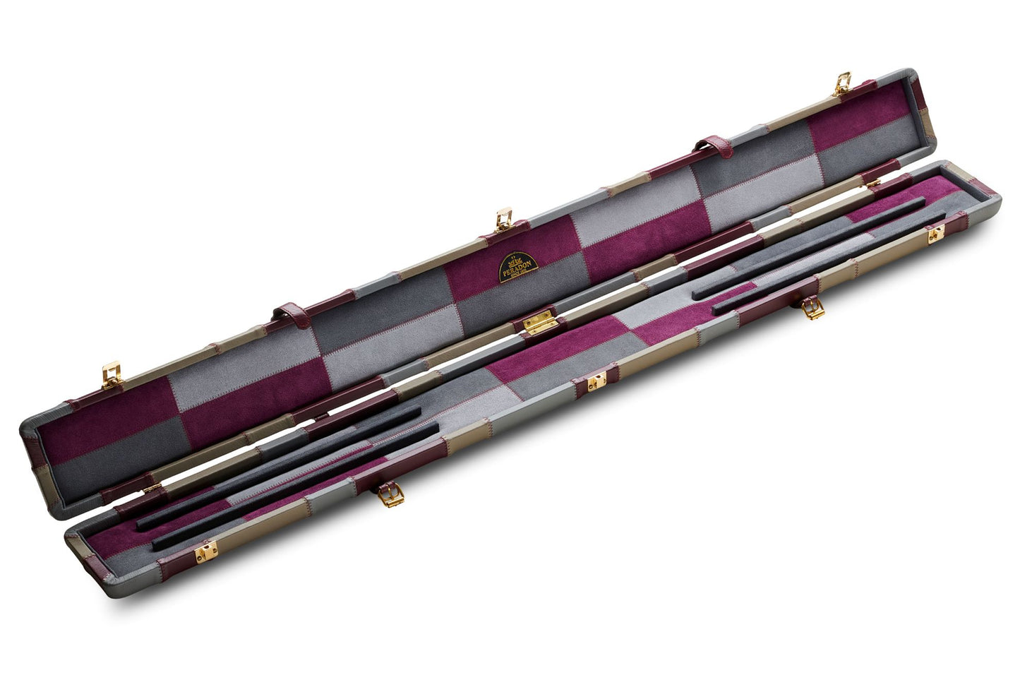 Burgundy & Grey Block - Genuine Leather Case for 3/4 Jointed Cue & Extension