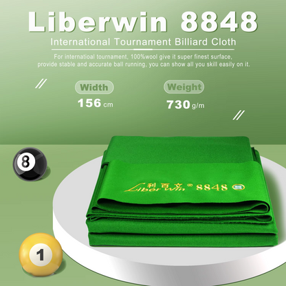 Liber Win - 8848 9ft Snooker / Chinese Pool Table Cloth Pack