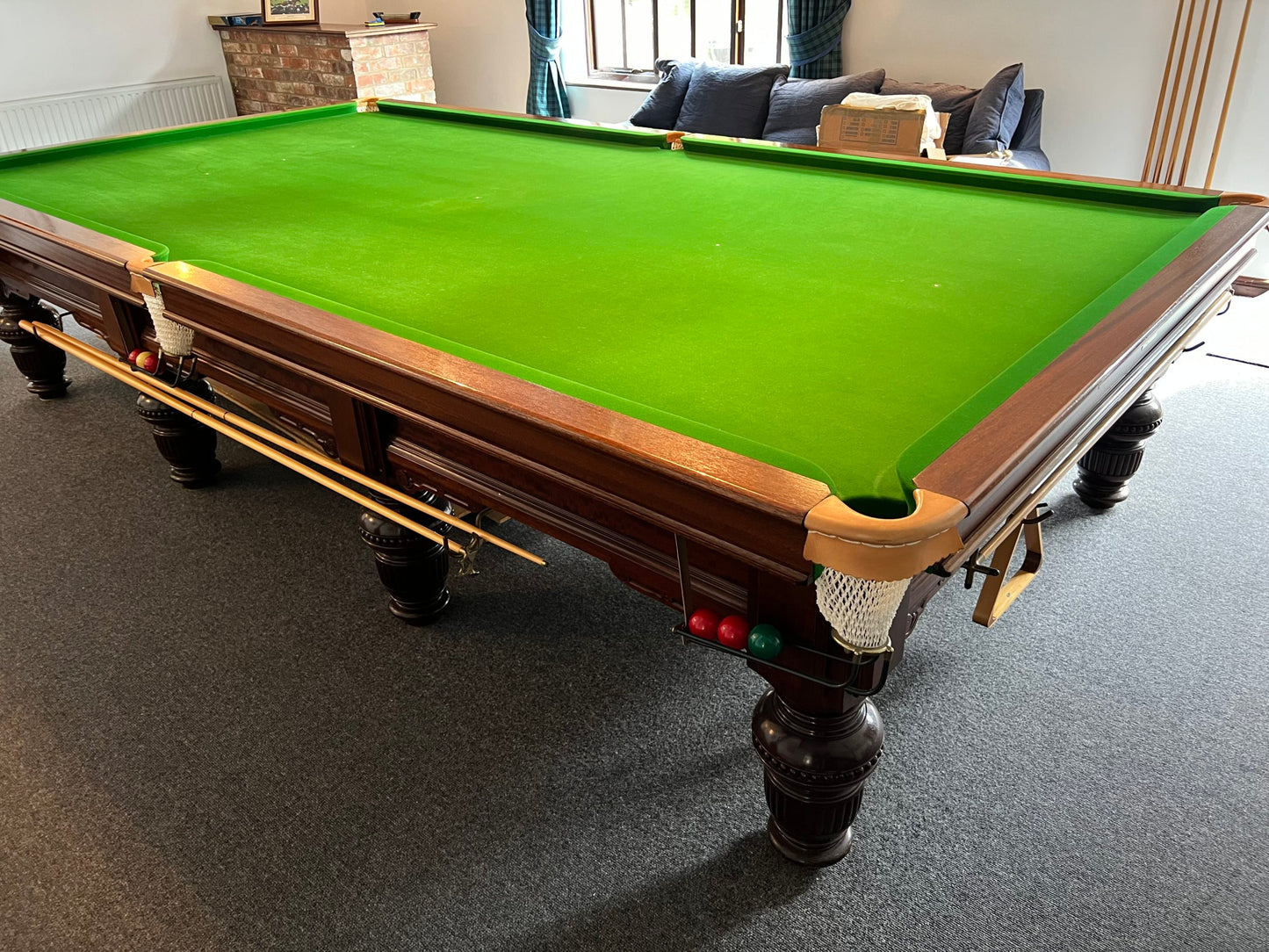 Antique Mahogany Turned Leg Full Size Snooker Table