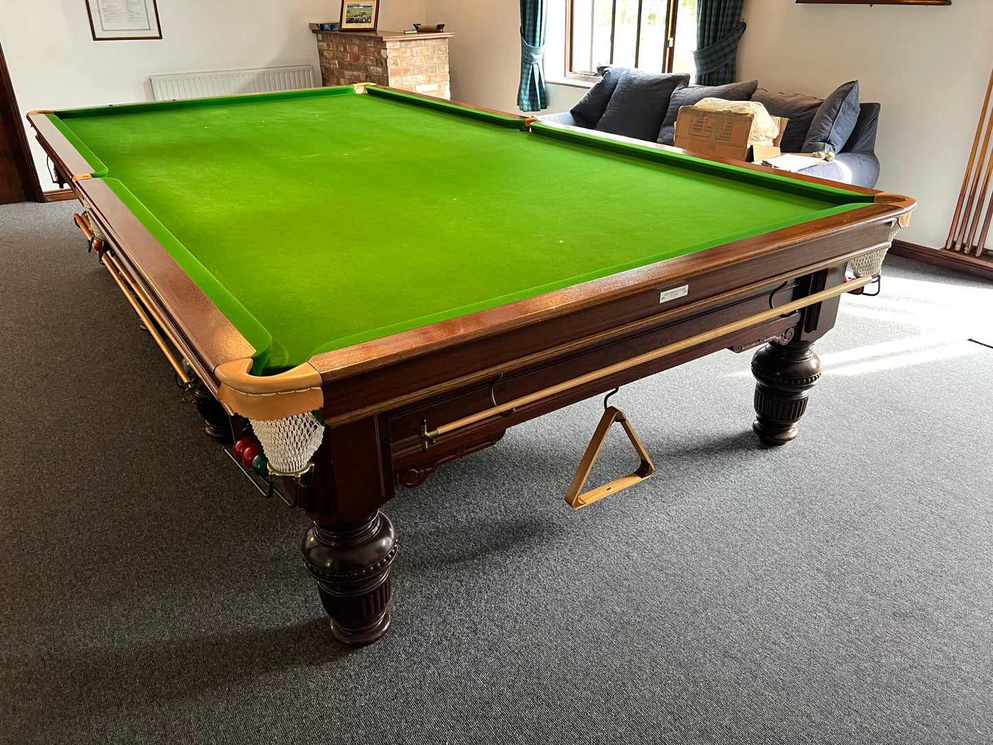 Antique Mahogany Turned Leg Full Size Snooker Table