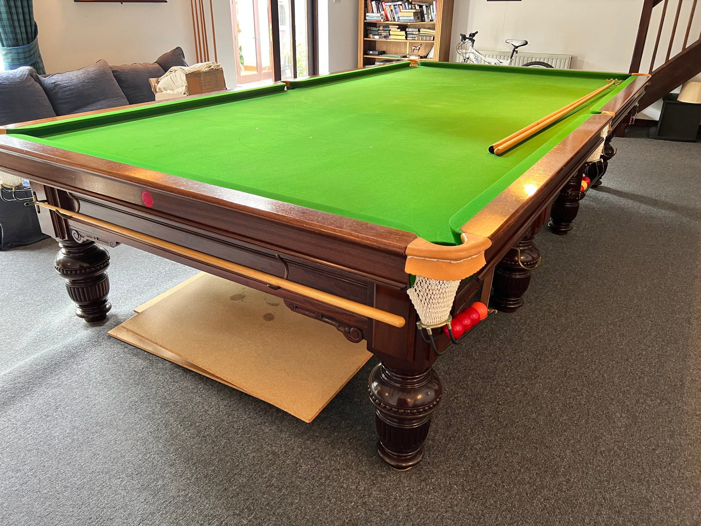 Antique Mahogany Turned Leg Full Size Snooker Table